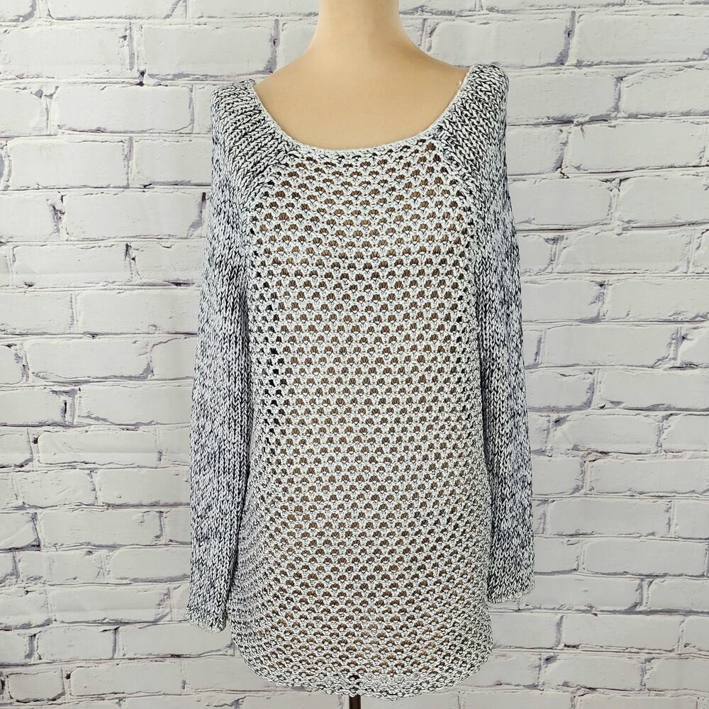 HELMUT LANG Sweater Womens M Black/White Sheen Raglan Knit Pullover luxurious